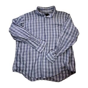 Jos A Bank Reserve Shirt Mens XL Cotton Linen Long Sleeve Plaid Blue Purple